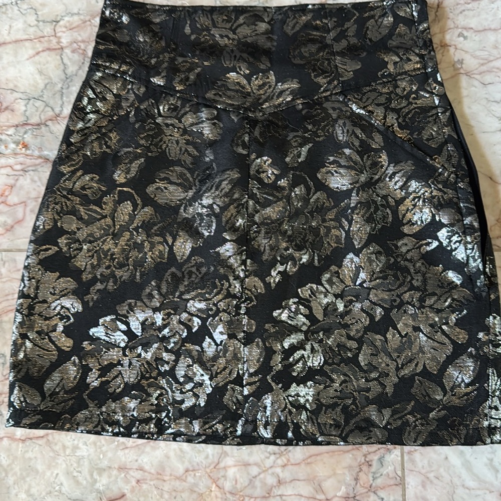 Black and Silver Floral Mini Skirt